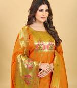 Orange Color Soft Banarasi Silk Golden Zari Weaving Dress Material