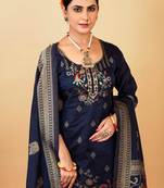 blue Color Banarasi Soft Silk Golden Zari Weaving Dress Material