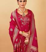 Pink Color Banarasi Soft Silk Golden Zari Weaving Dress Material