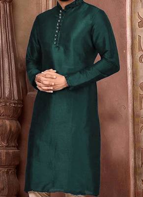 Green plain art silk kurta-pajama 2
