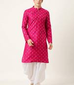 Pink printed art silk dhoti-kurta