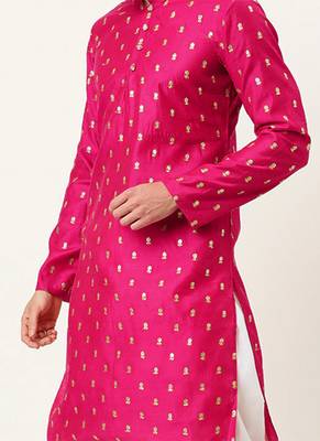 Pink printed art silk dhoti-kurta 2