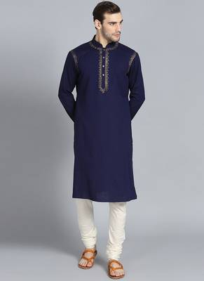 Green embroidered art silk kurta-pajama 1