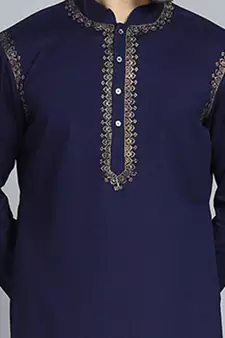 Green embroidered art silk kurta-pajama