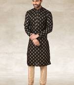 Black printed art silk men-kurtas