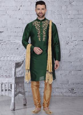 Green embroidered art silk men-kurtas 1