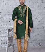 Green embroidered art silk men-kurtas