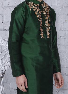 Green embroidered art silk men-kurtas 2