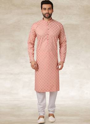 Pink printed art silk kurta-pajama 1