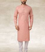 Pink printed art silk kurta-pajama