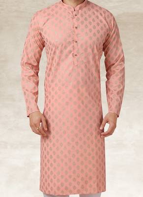 Pink printed art silk kurta-pajama 2