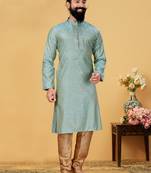 Green brasso art silk kurta-pajama