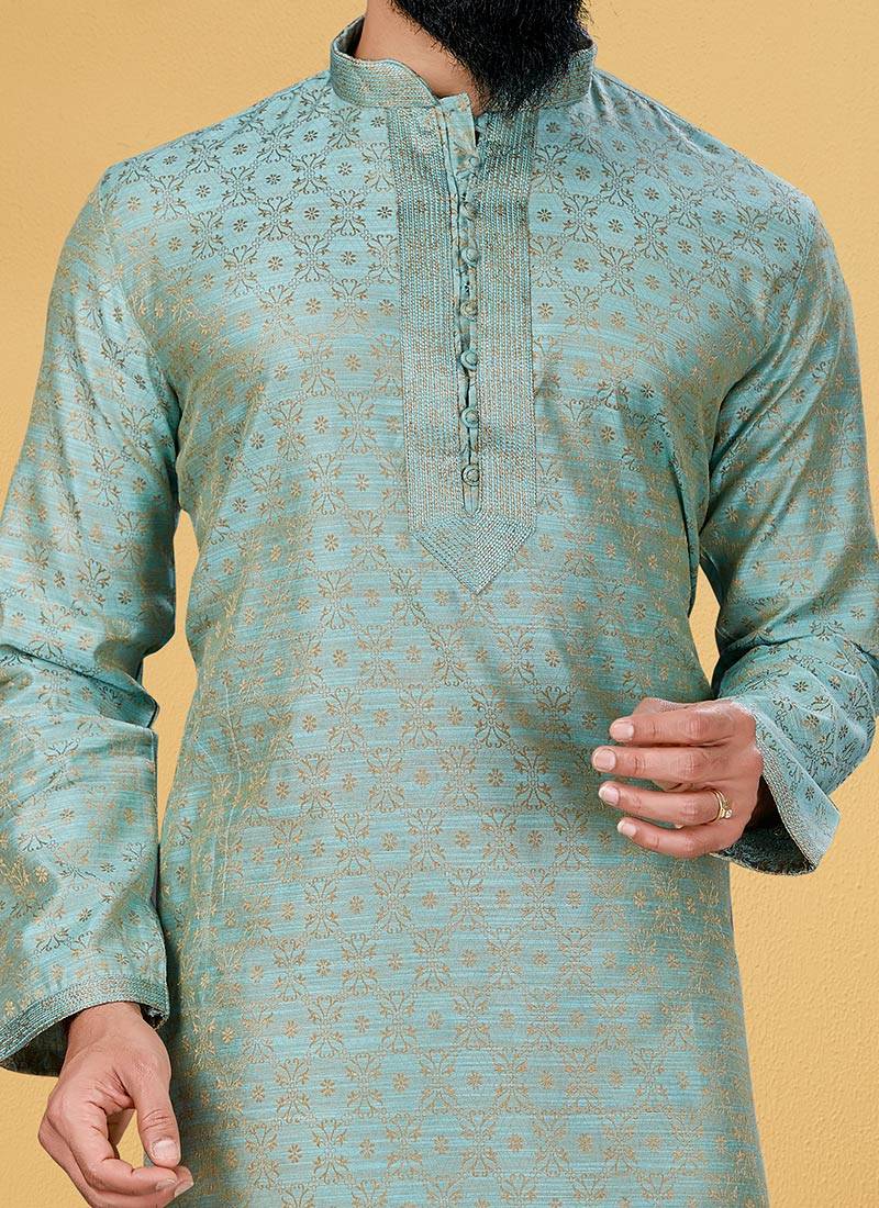 Green brasso art silk kurta-pajama