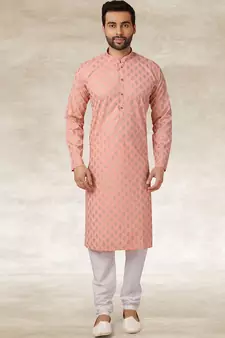 Pink printed art silk kurta-pajama