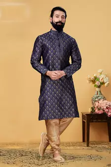 Blue brasso art silk kurta-pajama