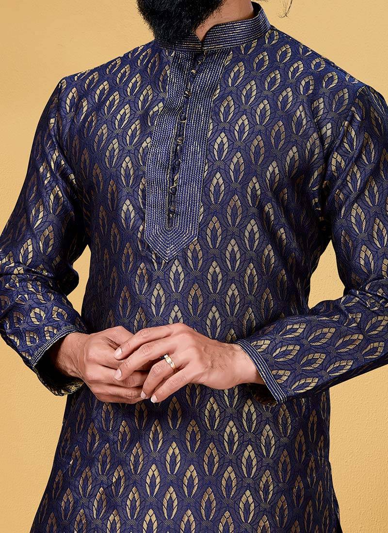 Blue brasso art silk kurta-pajama