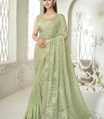 Green embroidered georgette saree with blouse