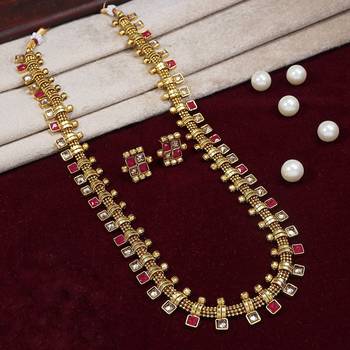 Traditional South Indian Stylish Multicolour Stone Work Long Necklace With Earrings For Women & Girls  1