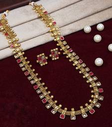 Traditional South Indian Stylish Multicolour Stone Work Long Necklace With Earrings For Women & Girls 