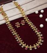 Traditional South Indian Stylish Multicolour Stone Work Long Necklace With Earrings For Women & Girls 