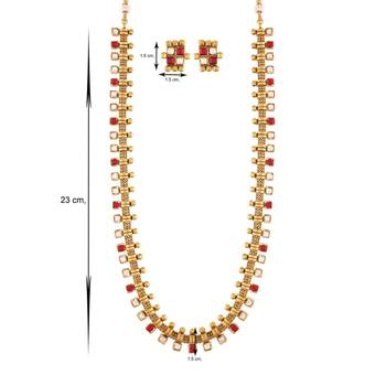 Traditional South Indian Stylish Multicolour Stone Work Long Necklace With Earrings For Women & Girls  3