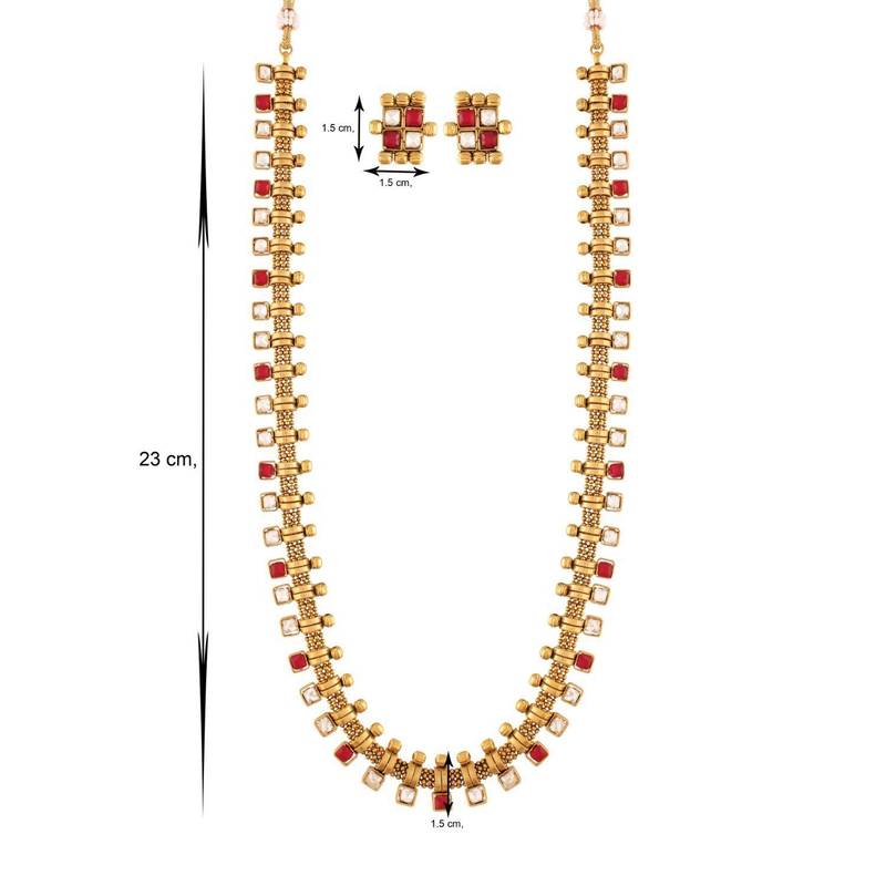 Traditional South Indian Stylish Multicolour Stone Work Long Necklace With Earrings For Women & Girls 