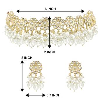 Traditional Kundan & Pearl Studded Choker Necklace Set For Women/Girls  4
