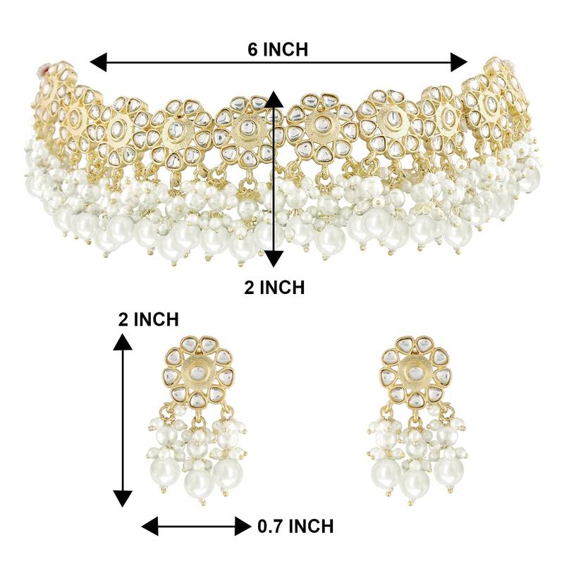 Traditional Kundan & Pearl Studded Choker Necklace Set For Women/Girls 