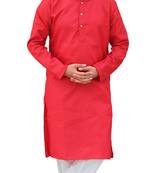 Om Shubh Mangalam Men's Red Cotton Plain Kurta White Pajama