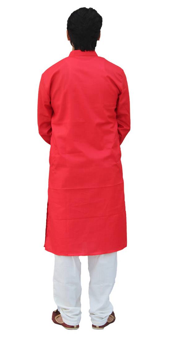 Om Shubh Mangalam Men's Red Cotton Plain Kurta White Pajama
