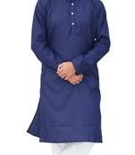 Om Shubh Mangalam Men's Navy Blue Cotton Plain Kurta White Pajama