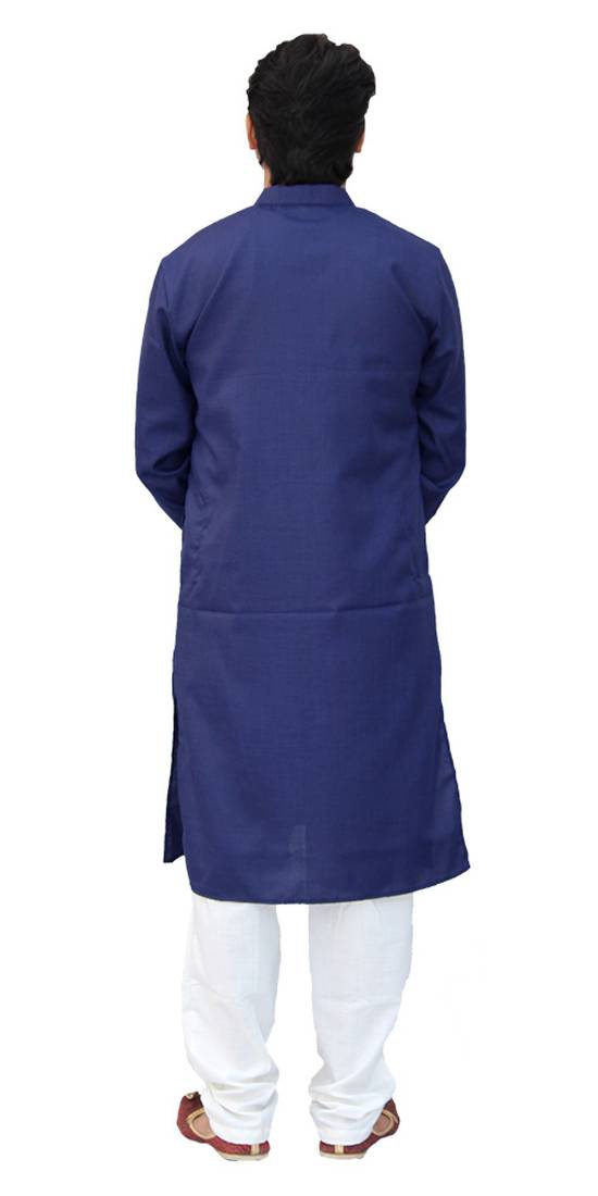 Om Shubh Mangalam Men's Navy Blue Cotton Plain Kurta White Pajama