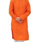 Orange Cotton Plain Kurta With White Pajama