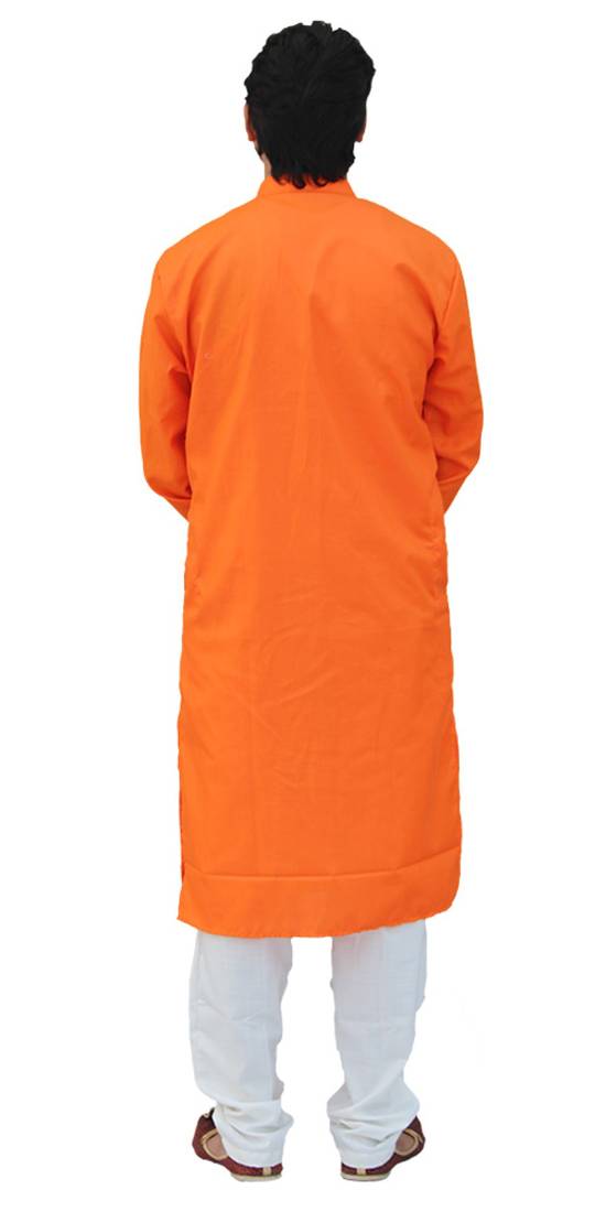Orange Cotton Plain Kurta With White Pajama