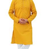 Light Yellow Cotton Plain Kurta With White Pajama