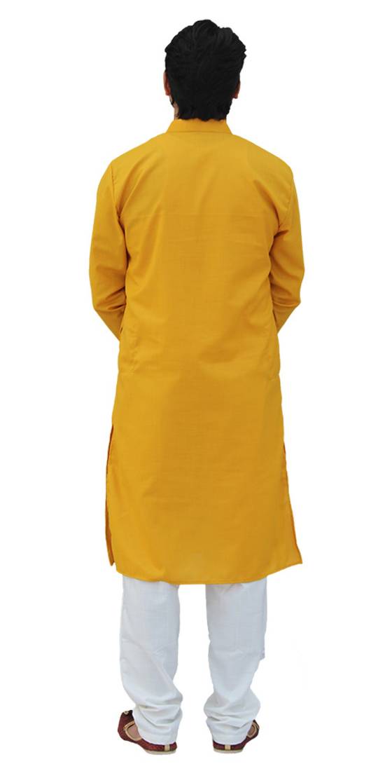 Light Yellow Cotton Plain Kurta With White Pajama