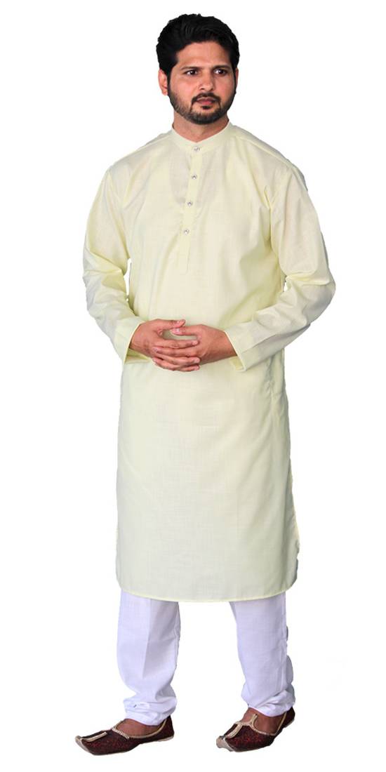 Om Shubh Mangalam Mustard Yellow Cotton Plain Kurta White Pajama