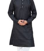 Om Shubh Mangalam Men's Black Cotton Plain Kurta White Pajama