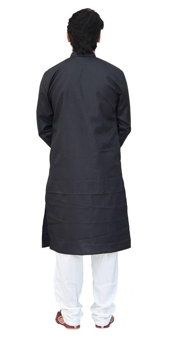 Om Shubh Mangalam Men's Black Cotton Plain Kurta White Pajama