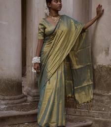 Huts and Looms Handloom Tissue Sea Green Saree Without Blouse