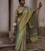 Huts and Looms Handloom Tissue Sea Green Saree Without Blouse