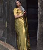 Olive Green Handloom Tissue Saree Without Blouse