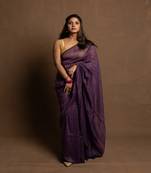 Purple gold zari stripe mul cotton saree