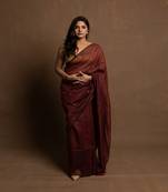 Maroon gold zari stripe mul cotton saree