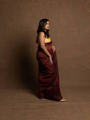 Maroon gold zari stripe mul cotton saree 2