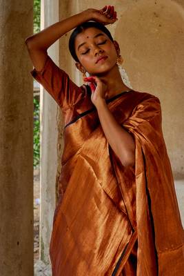 Copper Cotton Tissue Zari Woven Saree for Weddings and Festivals 1