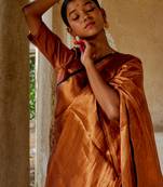Copper Cotton Tissue Zari Woven Saree for Weddings and Festivals