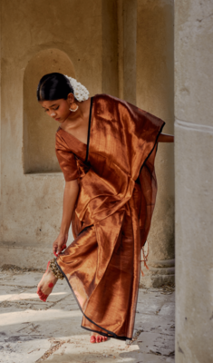 Copper Cotton Tissue Zari Woven Saree for Weddings and Festivals 2