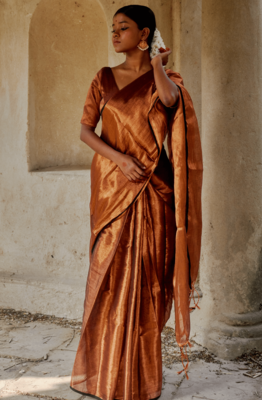 Copper Cotton Tissue Zari Woven Saree for Weddings and Festivals 3