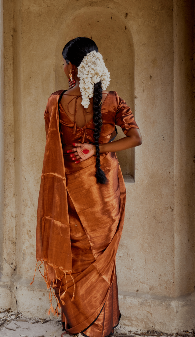 Copper Cotton Tissue Zari Woven Saree for Weddings and Festivals